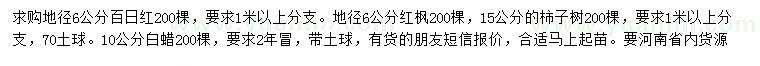 求購百日紅、紅楓、柿子樹等