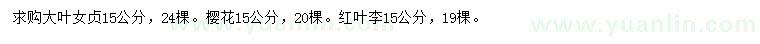 求購大葉女貞、櫻花、紅葉李
