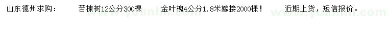 求購12公分苦楝樹、4公分金葉槐