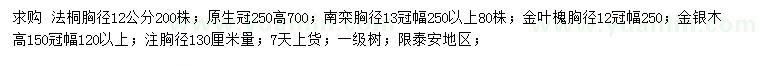 求購法桐、南欒、金葉槐等