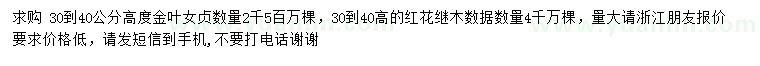 求購(gòu)高30-40公分金葉女貞、紅花繼木