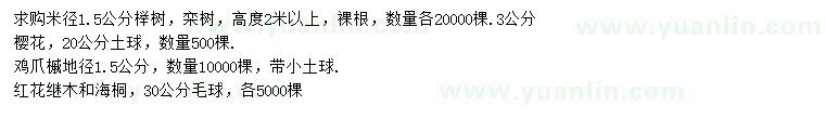求購櫸樹、欒樹、櫻花等