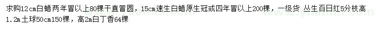 求購(gòu)白蠟、速生白蠟、叢生百日紅等