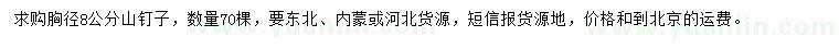 求購胸徑8公分山釘子