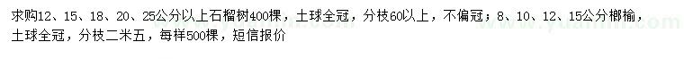 求購12、15、18、20、25公分石榴樹、8、10、12、15公分榔榆