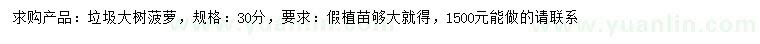 求購30公分垃圾大樹菠蘿