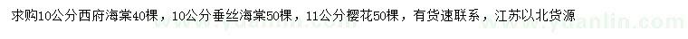 求購西府海棠、垂絲海棠、櫻花