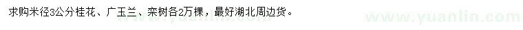 求購桂花、廣玉蘭、欒樹
