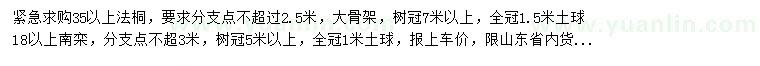 求購(gòu)35公分以上法桐、18公分以上欒樹(shù)