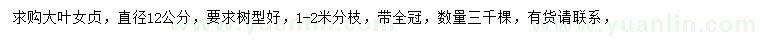 求購直徑12公分大葉女貞