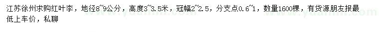 求購地徑8-9公分紅葉李