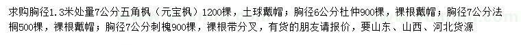 求購(gòu)元寶楓、杜仲、法桐等