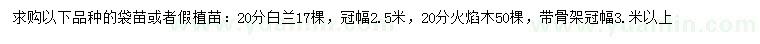 求購20分白蘭、火焰木