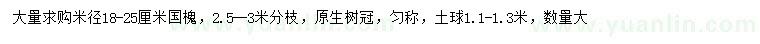 求購(gòu)米徑18-25公分國(guó)槐