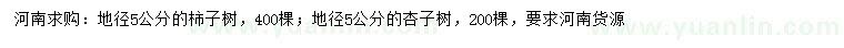 求購地徑5公分柿子樹、杏子樹