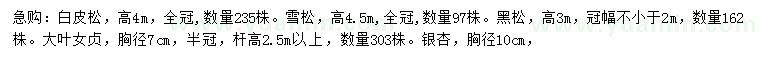 求購(gòu)白皮松、黑松、銀杏等