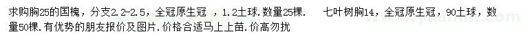 求購胸徑25公分國槐、14公分七葉樹