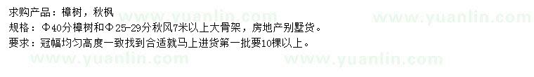 求購40公分樟樹、25-29公分秋楓