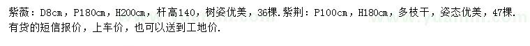 求購地徑8公分紫薇、高1.8米紫荊