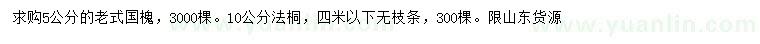 求購5公分老式國槐、10公分法桐