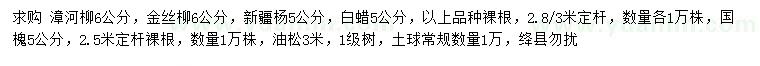 求購(gòu)漳河柳、金絲柳、新疆楊等