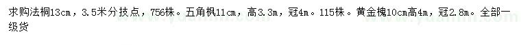 求購法桐、五角楓、黃金槐