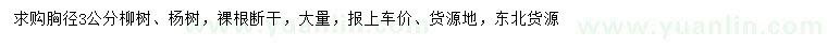 求購(gòu)胸徑3公分柳樹(shù)、楊樹(shù)