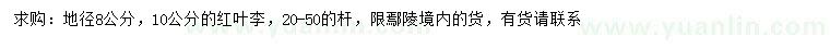 求購地徑8、10公分紅葉李