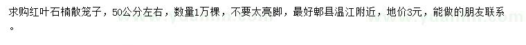 求購50公分紅葉石楠散籠子