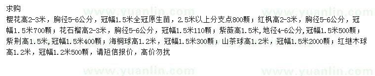 求購櫻花、紅楓、花石榴等