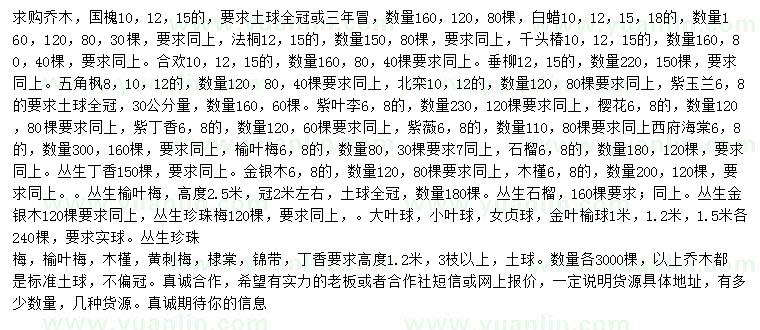 求購(gòu)國(guó)槐、白蠟、法桐等
