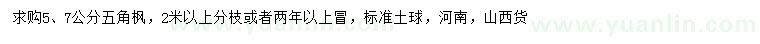 求購5、7公分五角楓