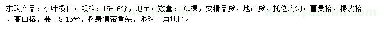 求購小葉欖仁、富貴榕、橡皮榕等