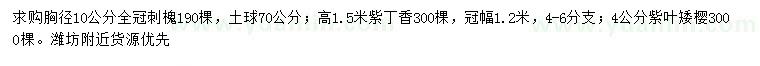 求購刺槐、紫丁香、紫葉矮櫻