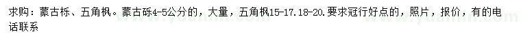 求購4-5公分蒙古櫟、15-20公分五角楓
