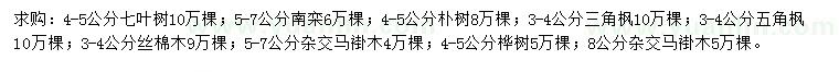 求購七葉樹、南欒、樸樹等