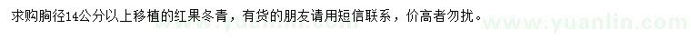 求購(gòu)胸徑14公分以上紅果冬青