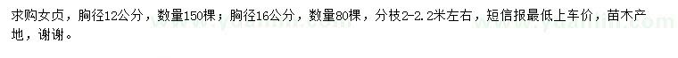 求購胸徑12、16公分女貞