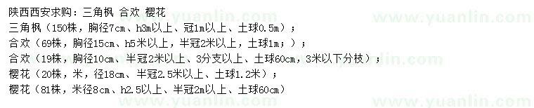 求購三角楓、合歡、櫻花