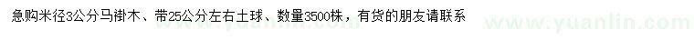 求購米徑3公分馬褂木