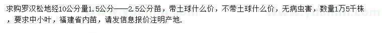 求購(gòu)10公分量1.5-2.5公分羅漢松