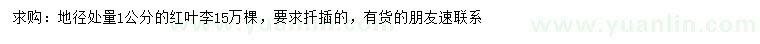 求購(gòu)地徑1公分紅葉李