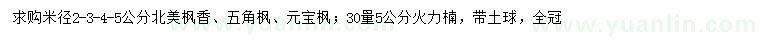 求購(gòu)北美楓香、五角楓、元寶楓等