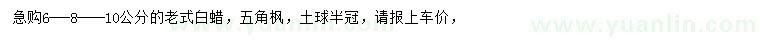 求購6、8、10公分老式白蠟、五角楓