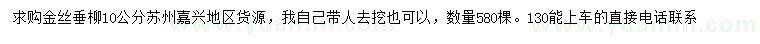 求購(gòu)10公分金絲垂柳