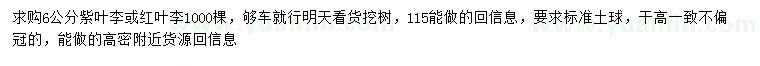 求購6公分紫葉李或紅葉李