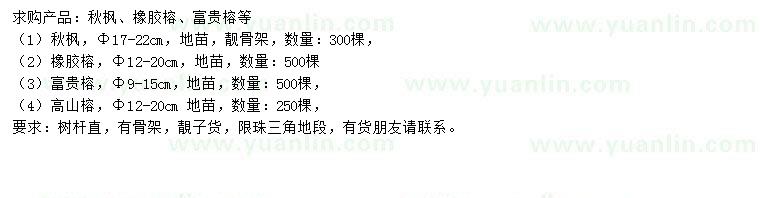 求購秋楓、橡膠榕、富貴榕等