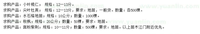 求購(gòu)小葉欖仁、尖葉杜英、水石榕等