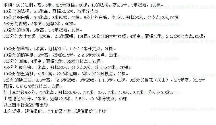 求購法桐、白蠟、杏樹等