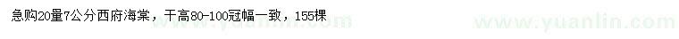 求購20量7公分西府海棠